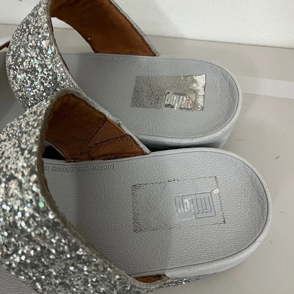 FitFlop Glitter Slide Sandals Womens 11 Microwobbleboard Platform Bling Resort